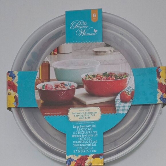 The Pioneer Woman 6 Piece Melamine BPA Storage Serving & Bowl Set with Lids New - Picture 6 of 6